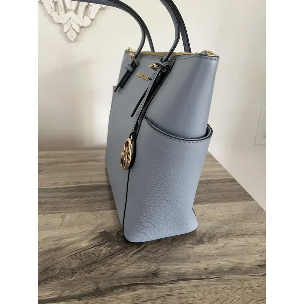 Michael Michael Kors East West Jet Set Tote Pale Ice Blue Leather NWT